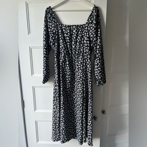 Floral midi dress, elastic back panel